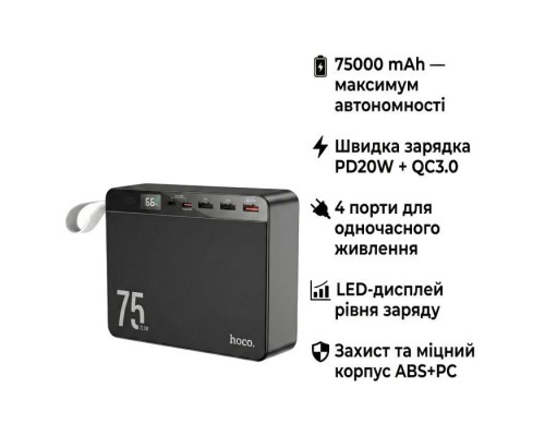 Батарея універсальна HOCO 75000 mAh Overlord PD/20W, QC/3.0/22.5W, Black (J94 / 714739)