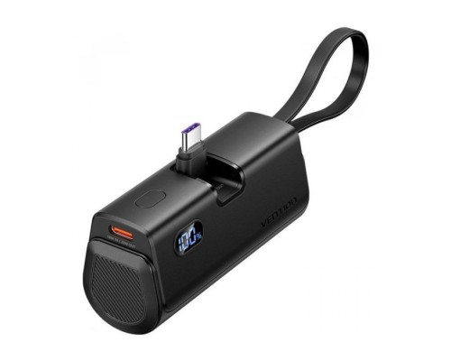 Батарея універсальна Vention 4800mAh 22,5W PD, USB-C In/Out, LED display, with built-in USB-C cable Black (FHQB0)