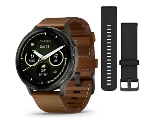 Смарт-годинник Garmin Venu 4 (45mm), Black w/ Slate + Leather, GPS смарт-годинник (010-03014-03)