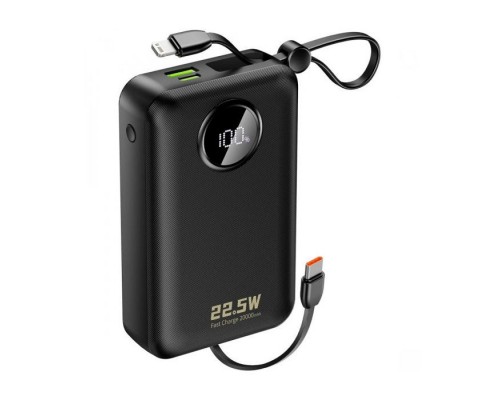 Батарея універсальна Dudao 20000mAh K14+ 22.5W, PD, QC, USB-A, USB-C(In/Out), with built-in USB-C/Lightning cables, Black (6977196680016)