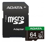 Карта пам'яті ADATA 64GB microSD class 10 UHS-I U3 V30 A2 Speed Plus (UD64GUI3V30A2SP-RA1)