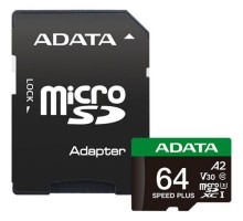 Карта пам'яті ADATA 64GB microSD class 10 UHS-I U3 V30 A2 Speed Plus (UD64GUI3V30A2SP-RA1)
