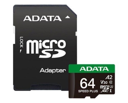 Карта пам'яті ADATA 64GB microSD class 10 UHS-I U3 V30 A2 Speed Plus (UD64GUI3V30A2SP-RA1)