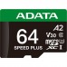 Карта пам'яті ADATA 64GB microSD class 10 UHS-I U3 V30 A2 Speed Plus (UD64GUI3V30A2SP-RA1)