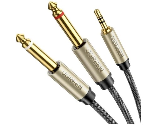 Кабель мультимедійний 3.5mm M to 2x6.35mm M 1.0m gray Ugreen (UGR-10613)