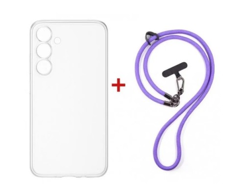 Чохол до мобільного телефона Dengos Case + Cross-body Strap Samsung Galaxy S25 FE Clear+Purple (DG-KM-CCRB-27)