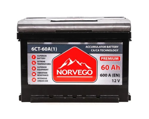 Акумулятор автомобільний NORVEGO ВЕСТА Premium 60A +лів (1) (600 пуск)