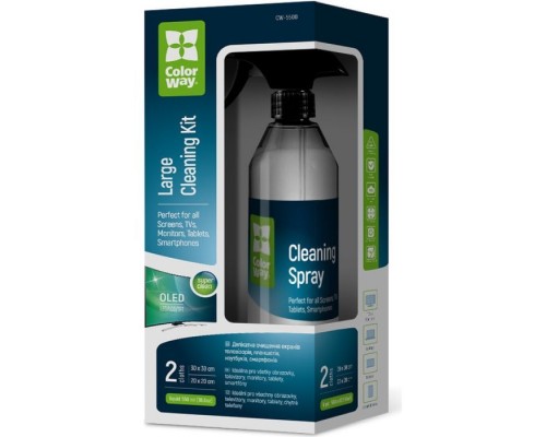 Спрей для очищення ColorWay Cleaning Kit, Large, OLED/LED/LCD/TFT, 550ml, microfibre*2 (CW-5500)