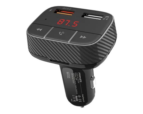 FM модулятор Promate SmarTune 2+ BLUETOOTH 5.0 USB QC 3.0 AUX/SD/USB BLACK (smartune-2+.black)