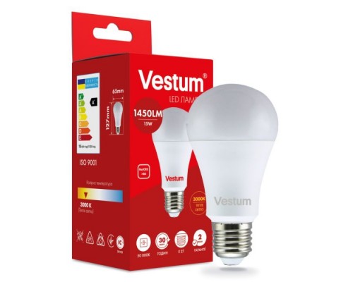 Лампочка Vestum LED A65 15W 3000K 220V E27 (1-VS-1102)