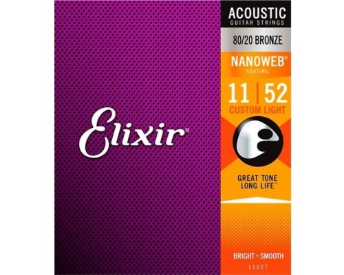 Струни для гітари Elixir 11027 Nanoweb 80/20 Bronze Acoustic Custom Light (11-52) (236029)