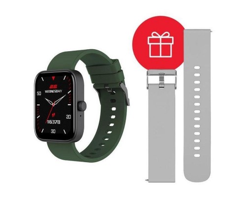 Смарт-годинник 2E Alpha SQ Music Edition 46mm Black-Green + ремінець сірий (2E-CWW40BKGN-WS)