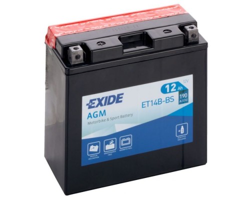 Акумулятор автомобільний EXIDE Акумулятор Мото EXIDE AGM 12Ah (+/-) (190EN) (д150*ш70*в145) ET14B-BS (ET14B-BS)
