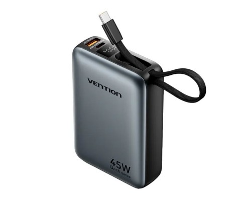 Батарея універсальна Vention 20000 mAh 45W Mini with Built-in USB-C Cable Gray (FHGH0)