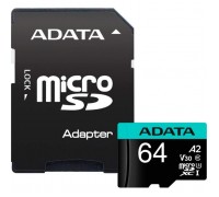 Карта пам'яті ADATA 64GB microSD class 10 UHS-I U3 V30 A2 Premier Pro SD 6.0 (AUSDX64GUI3V30SA2-RA1)