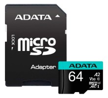 Карта пам'яті ADATA 64GB microSD class 10 UHS-I U3 V30 A2 Premier Pro SD 6.0 (AUSDX64GUI3V30SA2-RA1)