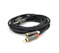 Кабель мультимедійний 3.5mm M to 2xRCA M 1.5m Stereo black VEGGIEG (YT-AR2-1.5V-A601)