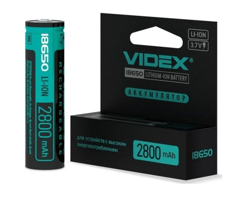 Акумулятор 18650 2800mAh Li-Ion, protect, color box/1шт Videx (18650-P/2800/1CB)