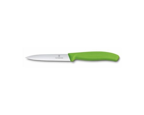 Кухонний ніж Victorinox SwissClassic для нарезки 10 см, волнистое лезвие, зеленый (6.7736.L4)