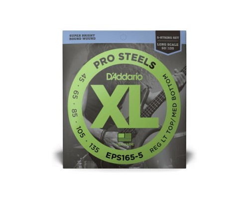 Струни для гітари D'Addario XL Pro Steels Bass Reg Light Top / Med Bottom 5-String (45-135) (EPS165-5)