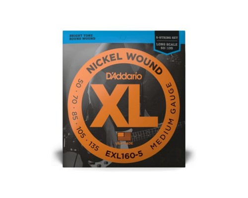 Струни для гітари D'Addario XL Nickel Wound Bass Medium 5-String (50-135) (EXL160-5)