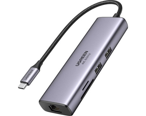 Концентратор Ugreen USB3.1 Type-C to HDMI/USB 3.0x2/RJ45/SD/TF/PD 100W CM512 (60515)
