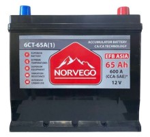 Акумулятор автомобільний NORVEGO ВЕСТА Asia EFB 65A +прав (0) (600 пуск)