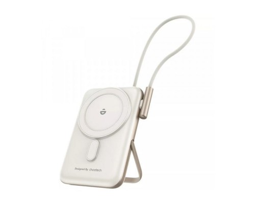 Батарея універсальна Choetech Magnetic Wireless 10000mAh 20W, PD, Qi-15W, USB-C In/Out, buid-in cabel, White (B735-CCWH)