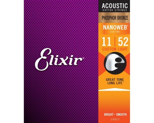 Струни для гітари Elixir 16027 Nanoweb Phosphor Bronze Acoustic Custom Light (11-52) (240662)