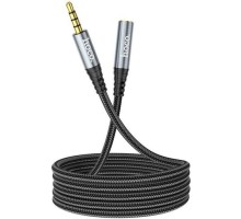 Кабель мультимедійний 3.5mm M to 3.5mm F 2.0m Gray HOCO (6931474762160)