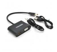 Перехідник HDMI M to VGA F + HDMI F 0.25m black VEGGIEG (YT-C-H-V500)