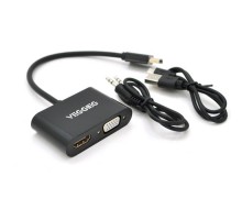 Перехідник HDMI M to VGA F + HDMI F 0.25m black VEGGIEG (YT-C-H-V500)
