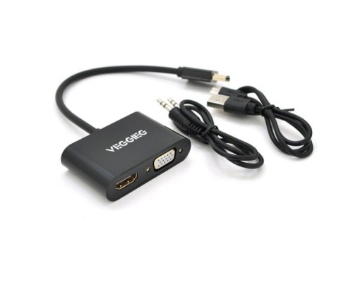 Перехідник HDMI M to VGA F + HDMI F 0.25m black VEGGIEG (YT-C-H-V500)