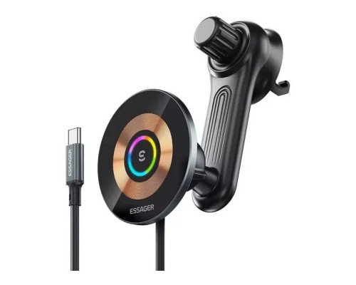 Універсальний автотримач Essager Arpege 15W Magnetic Wirless Car Charger with Phone Holder Function (Rotate Version) Black (EZJCX-GY01B-Z)