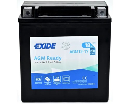 Акумулятор автомобільний EXIDE Мото Ready AGM 18Ah (+/-) (230EN) (AGM12-17)