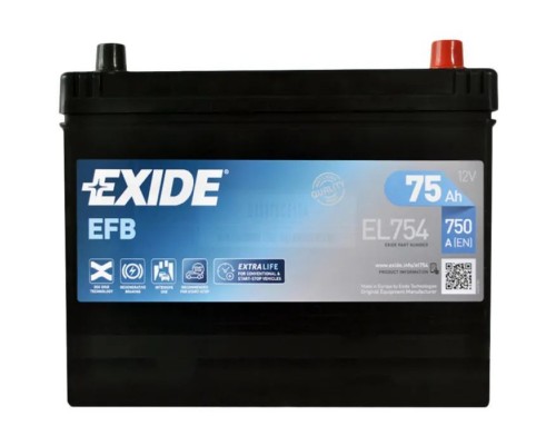 Акумулятор автомобільний EXIDE START-STOP EFB 75Ah ASIA Ев (-/+) (750EN) (EL754)