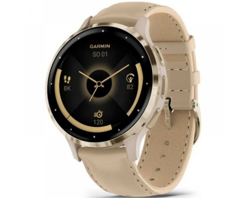 Смарт-годинник Garmin Venu 3S, Fr. Gray + Soft Gold, Leather, GPS (010-02785-55)