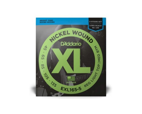 Струни для гітари D'Addario XL Nickel Wound Bass Reg Light Top / Med Bottom 5-String (45-135) (EXL165-5)