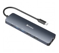 Концентратор Sandberg USB3.1 Type-C to HDMI/USB 3.0x2/RJ45/USB-C/DisplayPort PD 100W Hub 6-in-1 (136-43)