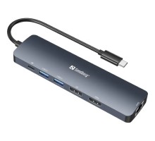 Концентратор Sandberg USB3.1 Type-C to HDMI/USB 3.0x2/RJ45/USB-C/DisplayPort PD 100W Hub 6-in-1 (136-43)