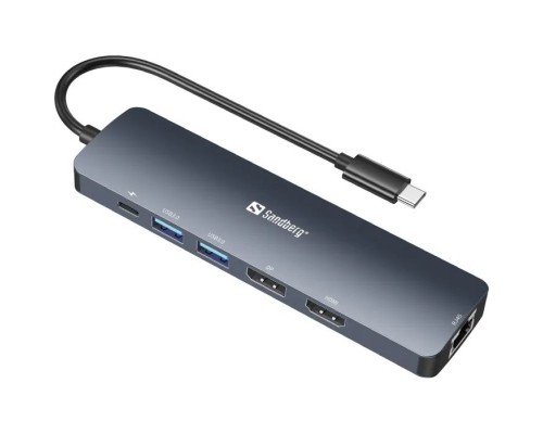 Концентратор Sandberg USB3.1 Type-C to HDMI/USB 3.0x2/RJ45/USB-C/DisplayPort PD 100W Hub 6-in-1 (136-43)