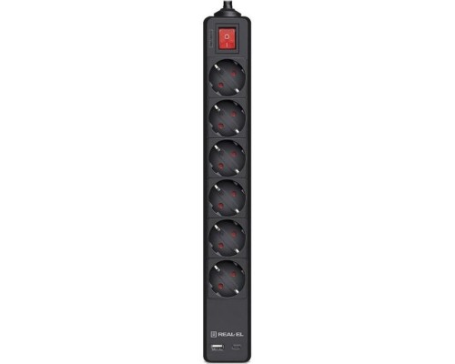 Мережевий подовжувач REAL-EL RS-PROTECT 605 3m, black (EL122300041)