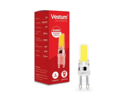 Лампочка Vestum LED COB G9 5W 3000K 220V (1-VS-8301)