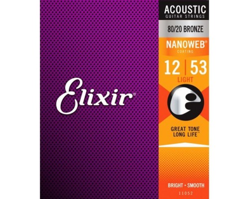 Струни для гітари Elixir 11052 Nanoweb 80/20 Bronze Acoustic Light (12-53) (236030)