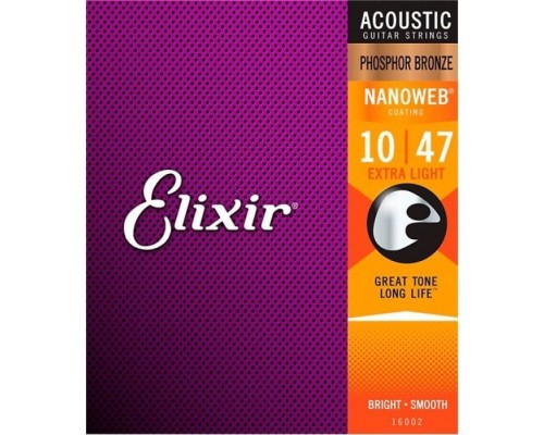 Струни для гітари Elixir 16002 Nanoweb Phosphor Bronze Acoustic Extra Light (10-47) (240661)
