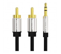 Кабель мультимедійний 3.5mm M to 2xRCA M 1.0m black Vention (BCFBF)