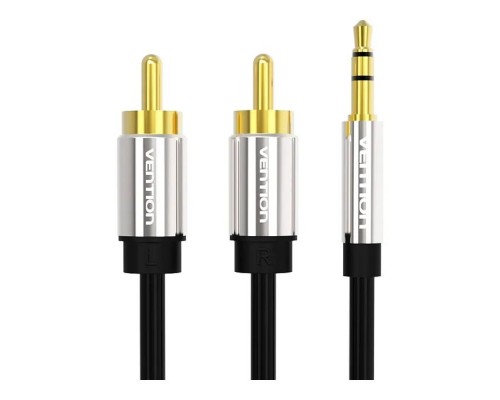 Кабель мультимедійний 3.5mm M to 2xRCA M 1.0m black Vention (BCFBF)