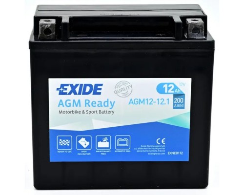 Акумулятор автомобільний EXIDE Мото Ready AGM 12Ah (+/-) (200EN) (AGM12-12.1)