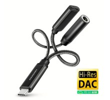 Перехідник USB-C M to 3.5mm F + USB-C F Hi-Res DAC PD 60W black AXAGON (ADA-HCPD)