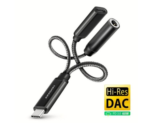 Перехідник USB-C M to 3.5mm F + USB-C F Hi-Res DAC PD 60W black AXAGON (ADA-HCPD)